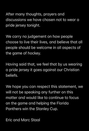 For the Panthers, Pride Night Became About the Staal Brothers
