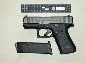 An illegal loaded handgun that Peel Regional Police say they seized during a road-rage probe on March 17, 2023 in Brampton.