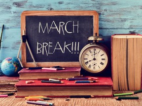 the text march break written in a chalkboard
