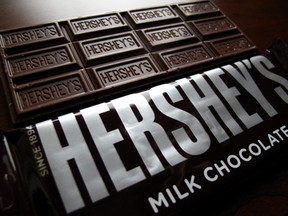 Hershey's chocolate bars are shown in this photo illustration in Encinitas, Calif., Jan. 29, 2015.