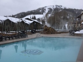 Watch the slopes while taking a dip in the heated outdoor pool at Stein Eriksen Lodge. CYNTHIA MCLEOD/TORONTO SUN