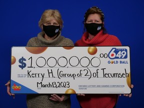 Ontario sisters Kerry Howling, of Tecumseh, and Jacqueline Walsh, of Windsor, won a LOTTO 6/49 prize worth $1 million in the Gold Ball Draw on Feb. 8, 2023.