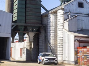 An 18-year-old died Wednesday after falling into a grain silo at Elgin Feeds in Aylmer. (Mike Hensen/The London Free Press)