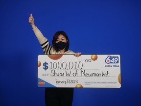 Shuai Wang of Newmarket won a LOTTO 6/49 prize worth $1 million in the Gold Ball Draw on Jan. 21, 2023.