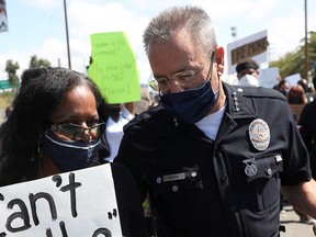 Los Angeles Police Department Chief Michel Moore attends a "Unity March" against racial inequality in Los Angeles June 6, 2020.