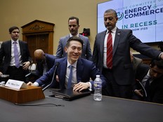 TikTok CEO Shou Zi Chew (centre) takes a break from testifying before the House Energy and Commerce Committee with Vice President for Public Policy Michael Beckerman (top centre) in the Rayburn House Office Building on Capitol Hill on March 23, 2023 in Washington, D.C.