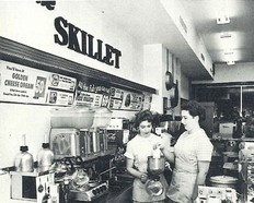At the 39 Dartmouth Skillet, manager Gertrude Osborne (left) shows Mrs. Allen how to make Zellers' 'Gold Cup Award' coffee.