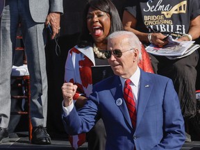 U.S. President Joe Biden participates in the commemoration of the 58th anniversary of "Bloody Sunday," when state troopers beat peaceful voting rights protesters who were marching against discrimination, at the Edmund Pettus Bridge in Selma, Ala., March 5, 2023.