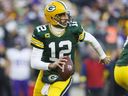 Green Bay Packers quarterback Aaron Rodgers during the game against the Minnesota Vikings at Lambeau Field in Green Bay, Wisc., Jan. 1, 2023.