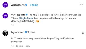 A screenshot of Taylor Lewan’s comment on Instagram. (Screenshot/Instagram/yahoosports)