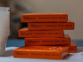 Boxes of mifepristone, the first pill given in a medical abortion, are prepared for patients at Women's Reproductive Clinic of New Mexico in Santa Teresa, Jan. 13, 2023.