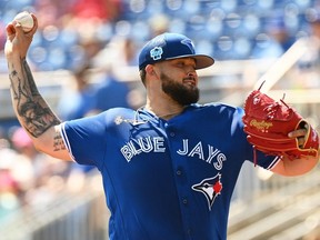 Mar 2, 2023; Dunedin, Florida, USA; Toronto Blue Jays pitcher Alek Manoah (6) throws a pitch in the first inning of a spring training game against the Pittsburgh Pirates  at TD Ballpark.