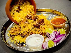 Plate of biryani from The Biryani Walla in Toronto.