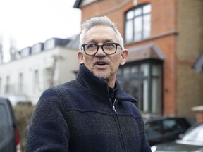 Match Of The Day host Gary Lineker outside his home in London, Sunday March 12, 2023.