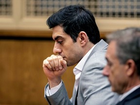 Hossein Nayeri listens to the judges' instructions before the reading of the verdict in his trial, Aug. 16, 2019, in Newport Beach, Calif.