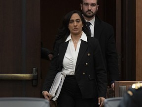 Minister of Defence Anita Anand arrives at a meeting of the Standing Committee on Government Opearions and Estimates in Ottawa, Monday, March 20, 2023. Anand says there are no security risks from her department's contracts with McKinsey. Anand told a parliamentary committee this afternoon that the Defence Department has signed about $30 million in contracts with the consulting firm.THE CANADIAN PRESS/Adrian Wyld