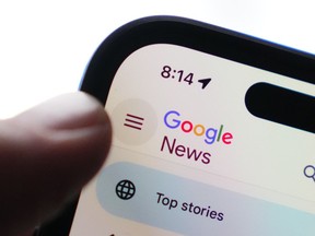 Google News homepage displayed on an iPhone in Ottawa, February 28, 2023