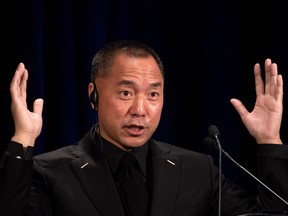 In this file photo taken on November 20, 2018 fugitive Chinese billionaire Guo Wengui holds a news conference on Nov. 20, 2018 in New York, on the death of tycoon Wang Jian in France on July 3, 2018.