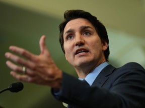 Prime Minister Justin Trudeau speaks during a news conference on Parliament Hill in Ottawa on Monday, March 6, 2023.