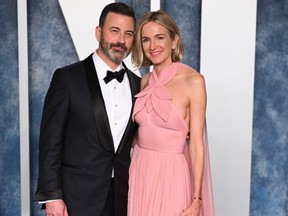 Jimmy Kimmel and Molly McNearney attend the 2023 Vanity Fair Oscar Party.