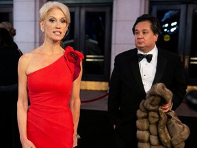 White House Counselor Kellyanne Conway and her husband George Conway arrive for a candlelight dinner at Union Station on the eve of the 58th presidential inauguration in Washington, D.C., Jan. 19, 2017.