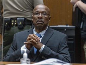 In this photo provided by Cal State LA, Maurice Hastings listens at a hearing at Los Angeles Superior Court where a judge dismissed his conviction for murder after new DNA evidence exonerated him, Oct. 20, 2022, in Los Angeles.