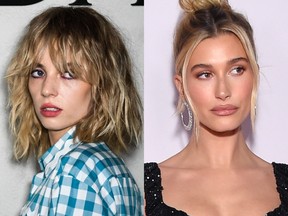 Actress Maya Hawke, left, and model Hailey Bieber.