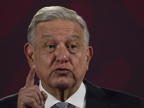 Le président mexicain organise un rassemblement massif avant les élections de 2024 2 Le président mexicain Andres Manuel Lopez Obrador donne sa conférence de presse matinale régulière au Palais national de Mexico, le 28 février 2023.