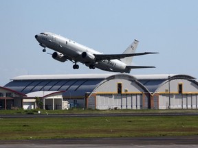 The U.S. Navy P-8 Poseidon aircraft takes off at Ngurah Rai Military Air Base in Bali, Indonesia on April 24, 2021.