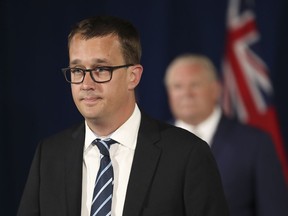 Monte McNaughton, Minister of Labour, Training and Skills Development speaks at Queen's Park, in Toronto, Wednesday, June 24, 2020.