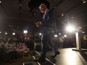 Ontario Liberal Leader Steven Del Duca steps off the stage after stepping down as party leader on election night in Vaughan, Ont., Thursday, June 2, 2022. Ontario Liberals are gathering this weekend for another attempt at party renewal.