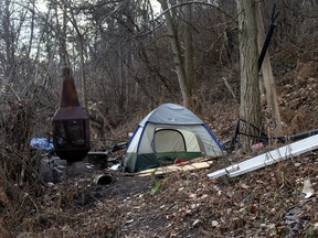 A homeless encampment is pictured in Toronto on Thursday  December 10, 2020. Toronto saw an average of 3.6 deaths per week among people experiencing homelessness last year, totalling 187 deaths in 2022 according to new city data.