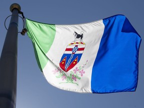 The Yukon provincial flag flies on a flagpole in Ottawa, July 6, 2020.