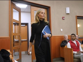 Actor Gwyneth Paltrow enters court during her civil trial over a collision with another skier on March 29, 2023 in Park City, Utah.