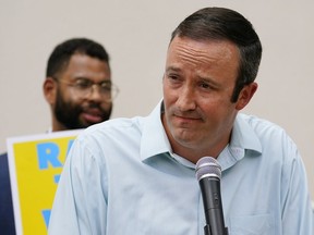 Pennsylvania state Rep. Mike Zabel speaks during a rally to raise the state minimum wage at Sharon Baptist Church, Friday, July 9, 2021, in Philadelphia.
