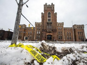 Police tape remains on the ground outside of the Main Street Armory on Monday, March 6, 2023, in Rochester, N.Y.