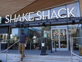 The Shake Shack is seen in front of the New York-New York hotel and casino in Las Vegas, Wednesday, April 15, 2015.