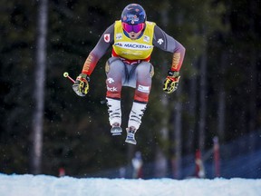 Canada's Brady Leman skis during the men's semi-final at the World Cup ski cross event at Nakiska Ski Resort in Kananaskis, Alta., Saturday, Jan. 15, 2022.THE CANADIAN PRESS/Jeff McIntosh