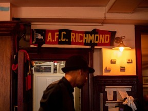 An AFC Richmond scarf hangs at the Prince's Head in London. Photo for The Washington Post by Elena Heatherwick
