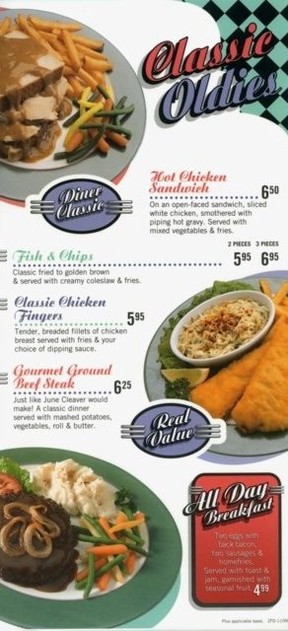 Zellers menu from years past – supplied