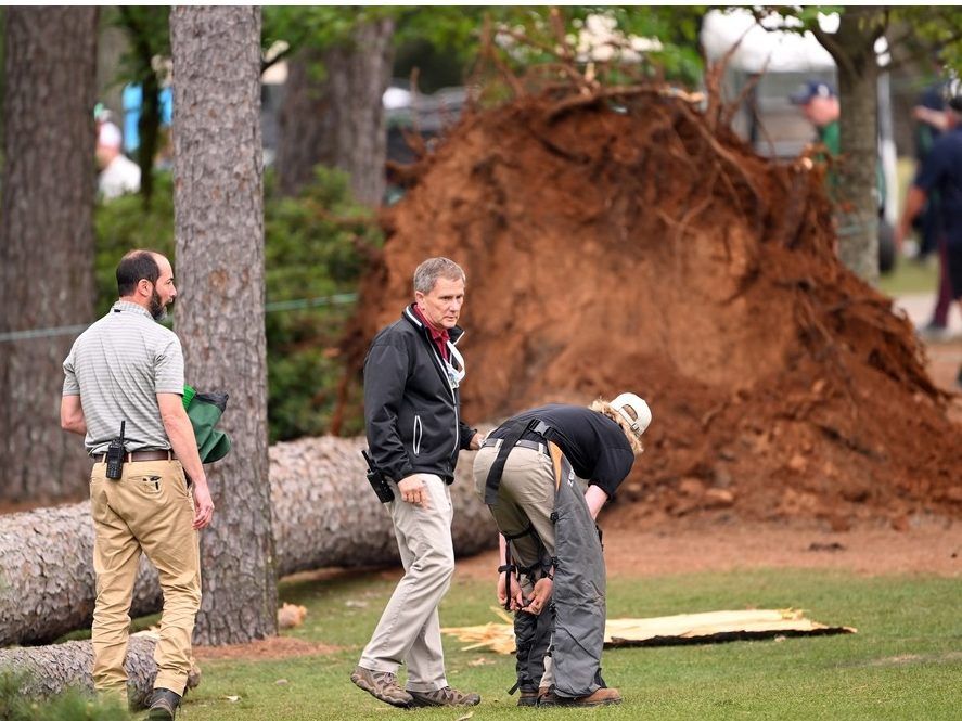 Terrifying scene at The Masters as trees fall near 17th tee