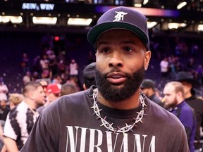 NFL athlete, Odell Beckham Jr. attends Game Two of the Western Conference First Round Playoffs between the Phoenix Suns and the LA Clippers at Footprint Center on April 18, 2023 in Phoenix, Arizona.
