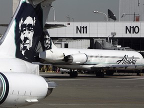 This file photo taken on September 25, 2006 shows Alaska Airlines planes at Seattle-Tacoma International Airport.