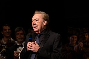 Andrew Lloyd Webber speaks after the final performance of the Phantom of the Opera, which closes after 35 years on Broadway, in New York City, U.S., April 16, 2023. REUTERS/Caitlin Ochs