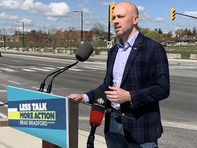 Toronto mayoralty candidate Brad Bradford unveils his housing plan in Etobicoke.
