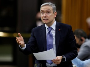Canada's Minister of Innovation, Science and Industry Francois-Philippe Champagne speaks during Question Period in the House of Commons on Parliament Hill in Ottawa, Ontario, Canada on Feb. 14, 2022.