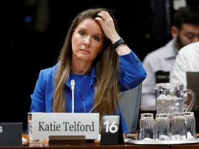 Katie Telford, top aide to Canada's Prime Minister Justin Trudeau, prepares to testify before a parliamentary committee probing alleged election interference from China on Parliament Hill in Ottawa, Ontario, Canada on Friday, April 14, 2023.