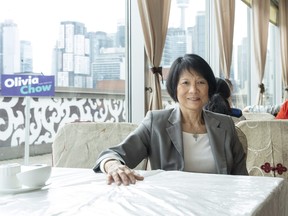 Olivia Chow is pictured at a restaurant in Toronto’s Chinatown, as she announces her candidacy for the city's mayoral election on Monday, April 17, 2023.