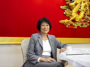 Olivia Chow is pictured at a restaurant in Toronto's Chinatown, as she announces her candidacy for the city's mayoral election on Monday April 17, 2023.