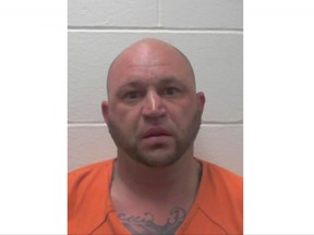 This photo provided by Maine's Auburn Police Department on Saturday, April 29, 2023, shows Jeremy Mercier, who was arrested after employees of a Maine restaurant opened a large wooden crate that they thought was a shipment of mugs, but turned out to contain 14 kilograms (31 pounds) of the synthetic opioid fentanyl. Mercier showed up looking for the crate and was arrested, police said.